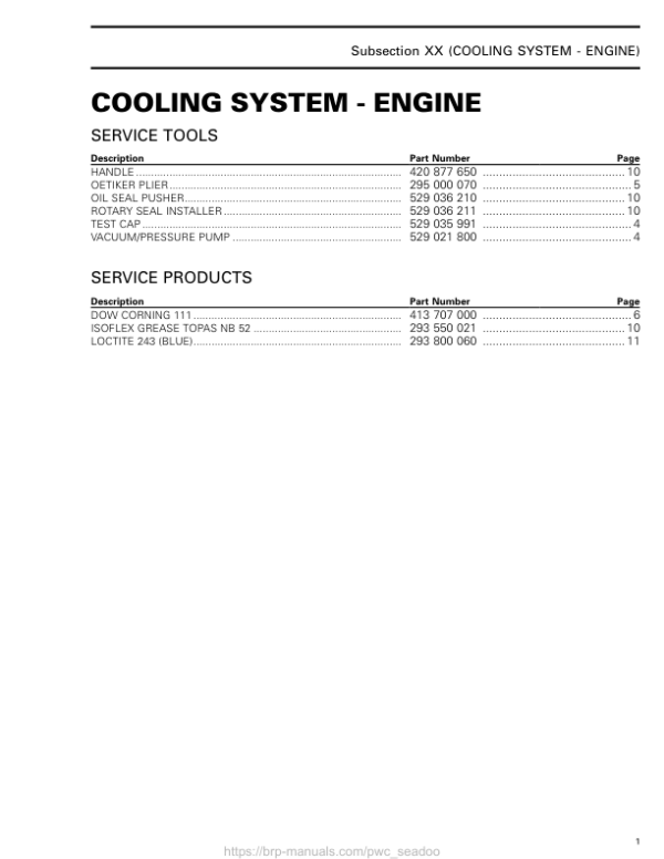 PWC 2017 Cooling engine (900 ACE engine) DOLPHIN smr2017 340 Manual