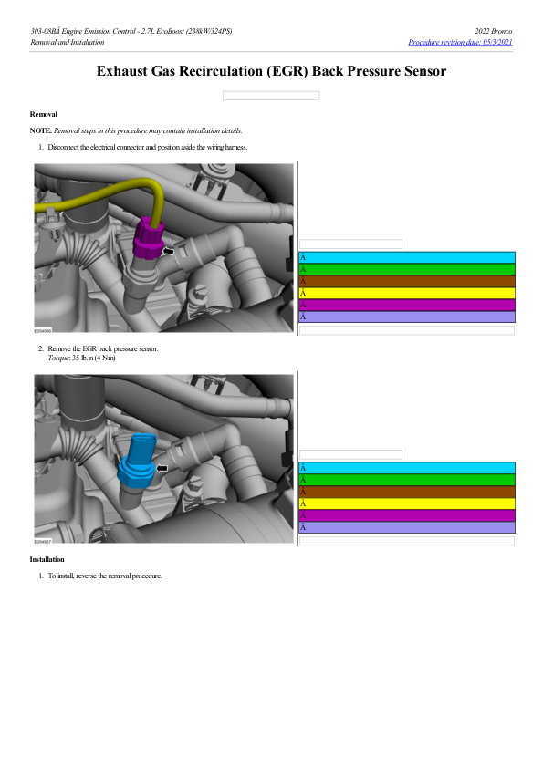 Exhaust Gas Recirculation (EGR) Back Pressure Sensor G2235338 Manual