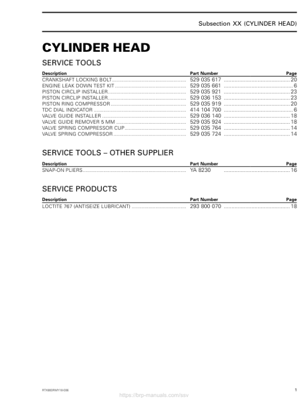 SSV 2018 Cylinder head Maverick Trail RTX800MY18 006 Manual