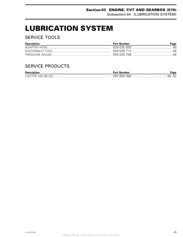 ATV Lubrication System (OUTLANDER L) Shop vmr2016 029 en Manual