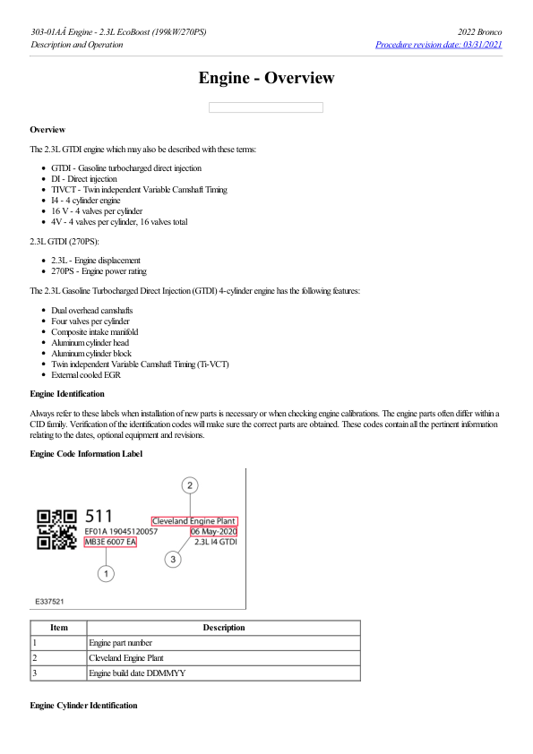 Engine Overview G2186855 Manual