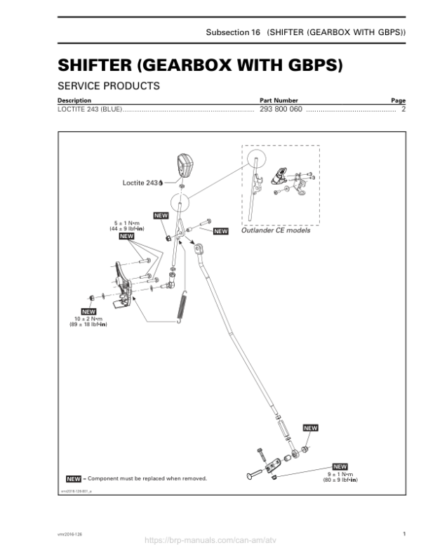 ATV Shifter (Gearbox with GBPS) (Outlander) Shop supplement vmr2016 126 Manual