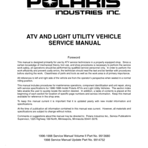 Polaris ATV 1996 1998 All Models Manual