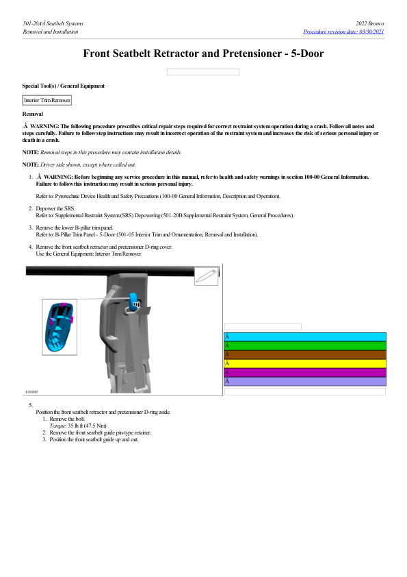 Front Seatbelt Retractor and Pretensioner 5 Door G2219510 Manual