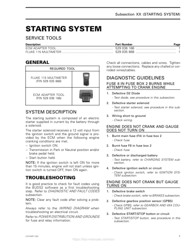 SSV 2019 Starting System Maverick Shop Supp 219100971 020 Manual