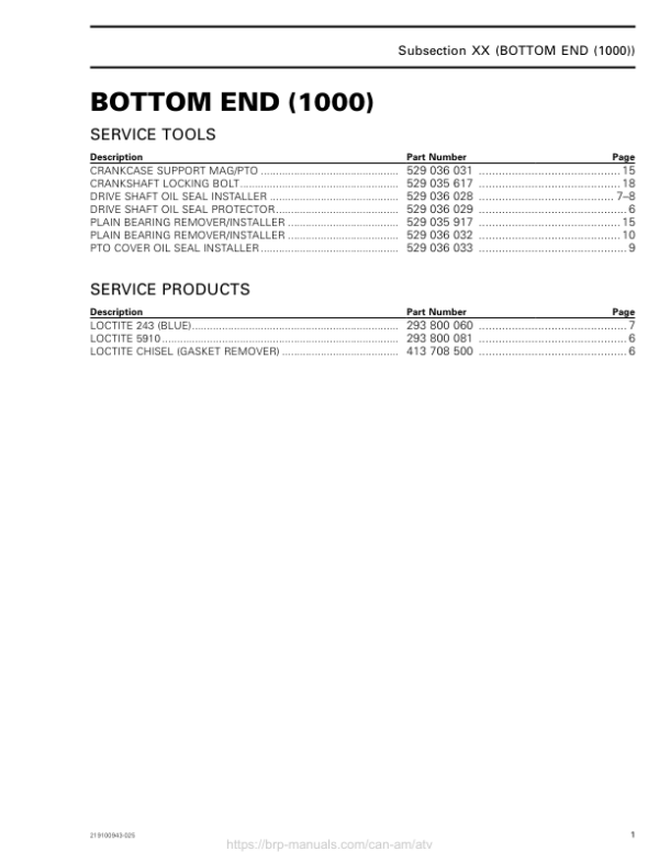 ATV MY18 Bottom End (1000) 219100885 025 Manual