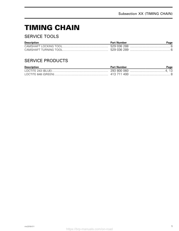 Road Timing Chain (Engine 1330 ACE) Shop rmr2016 011 rev1 Manual