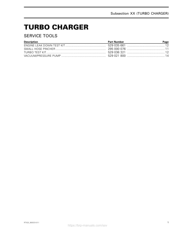 SSV 2020 Turbo Charger Repair RTX20 900SSV 010 en Manual