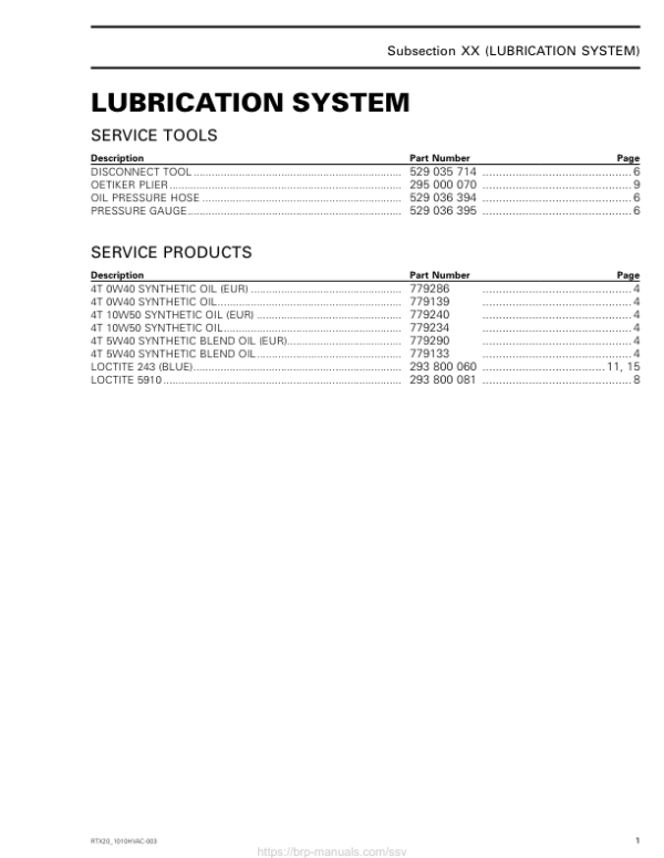 SSV 2020 Lubrication system Repair RTX20 1010HVAC 003 en Manual