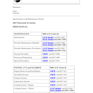 SSV 2017 MAVERICK X3 SERIES (Table of Contents) 130979 SM91Y017 en Manual