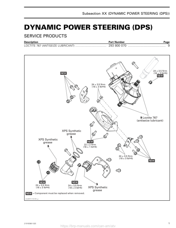 ATV 2018 Dynamic Power Steering (DPS) System (New T3) Shop 219100881 025 Manual