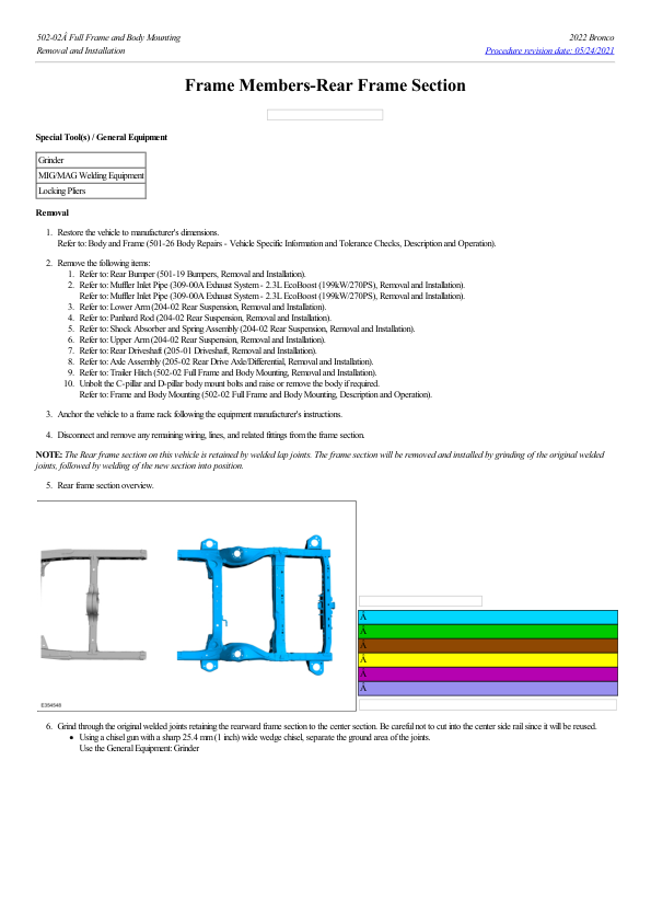 Frame Members Rear Frame Section G2223709 Manual