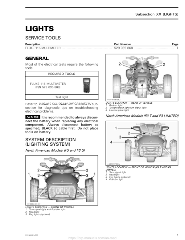 ON ROAD Lights Shop 219100953 020 Manual