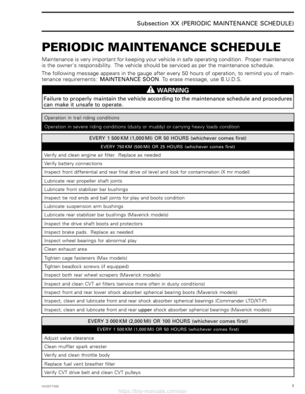 SSV Maint Sched (Commander Maverick) Shop tmr2017 102 Manual