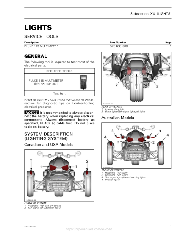 Roadster 2019 Lights Ryker Shop 219100957 024 Manual