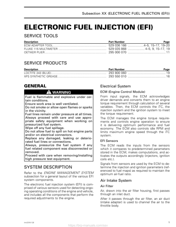 SSV Electronic Fuel Injection (EFI) (Defender) Shop tmr2016 128 Manual