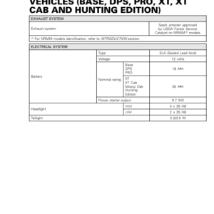 SSV 2019 Technical Specifications Vehicles (Base, DPS, PRO, XT, CAB and Hunting Edition) 219100967 035 Manual