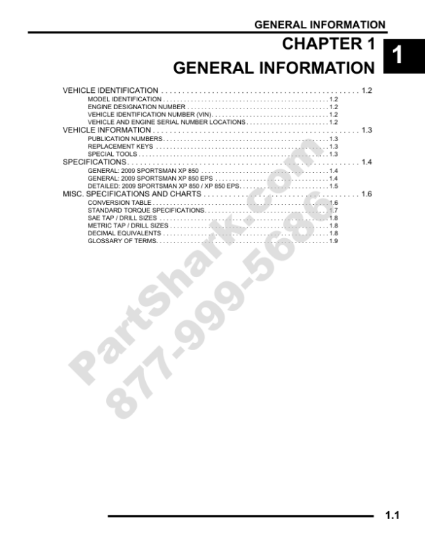 2009 Polaris Sportsman XP 850 Manual