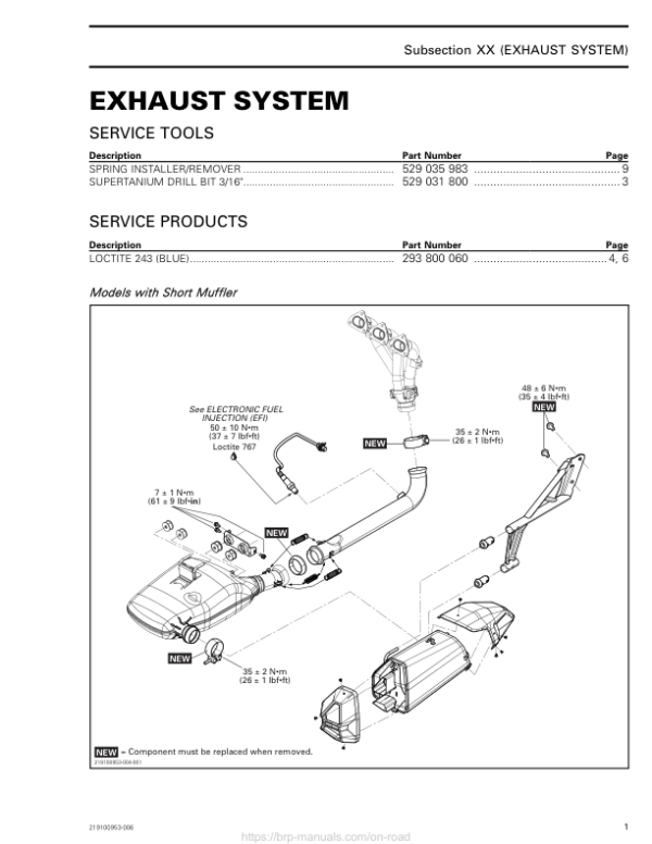 ON ROAD Exhaust system Shop 219100953 006 Manual