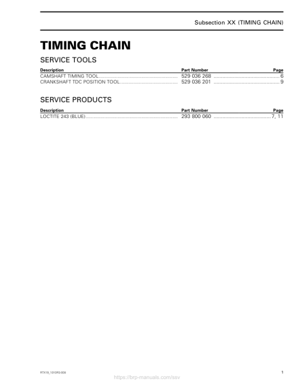 Rotax MY19 (1010RS SSV) Timing Chain RTX19 1010RS 008 en Manual