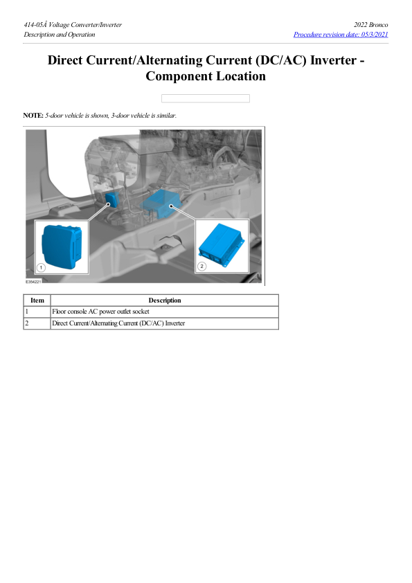 Direct Current Alternating Current (DC AC) Inverter Component Location G2226377 Manual