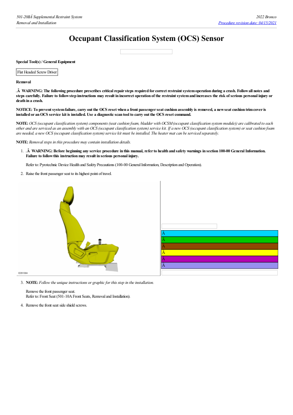 Occupant Classification System (OCS) Sensor G2208249 Manual