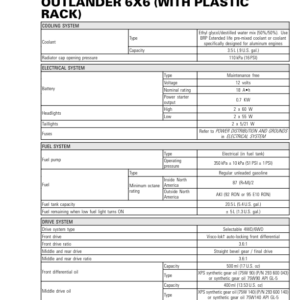 ATV 2020 Tech Specs Outlander 6x6 (Plastic Rack) Shop Supp vmr2020 024 Manual