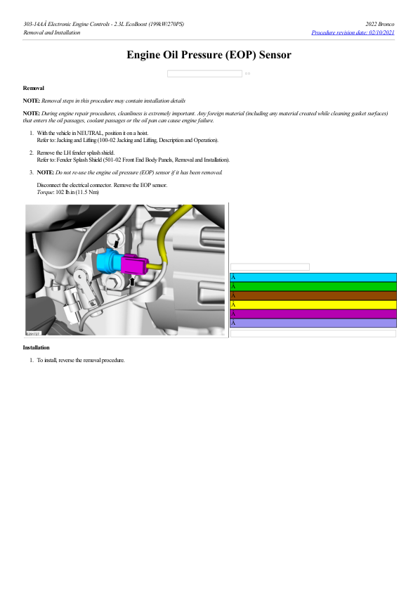 Engine Oil Pressure (EOP) Sensor G2193261 Manual