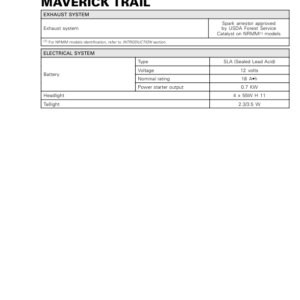 SSV 2019 Technical Specifications Maverick Trail Shop Supp 219100969 021 Manual