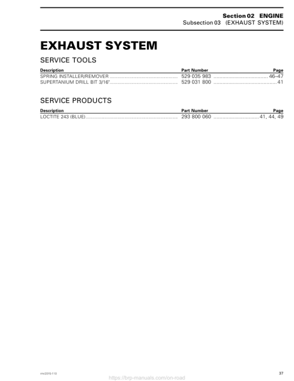 ROADSTER Exhaust System (F3) Shop SM61Y015S01 rmr2015 110 Manual