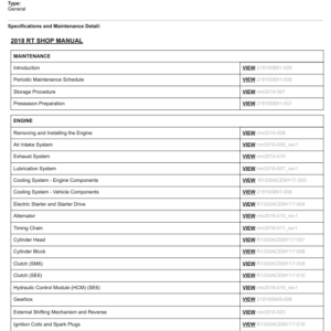 2018 ROADSTER RT (Table of Contents) 132652 SM61Y018 en Manual