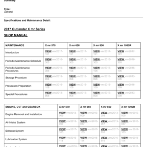 2017 ATV Outlander X mr Series (Table of Contents) Manual