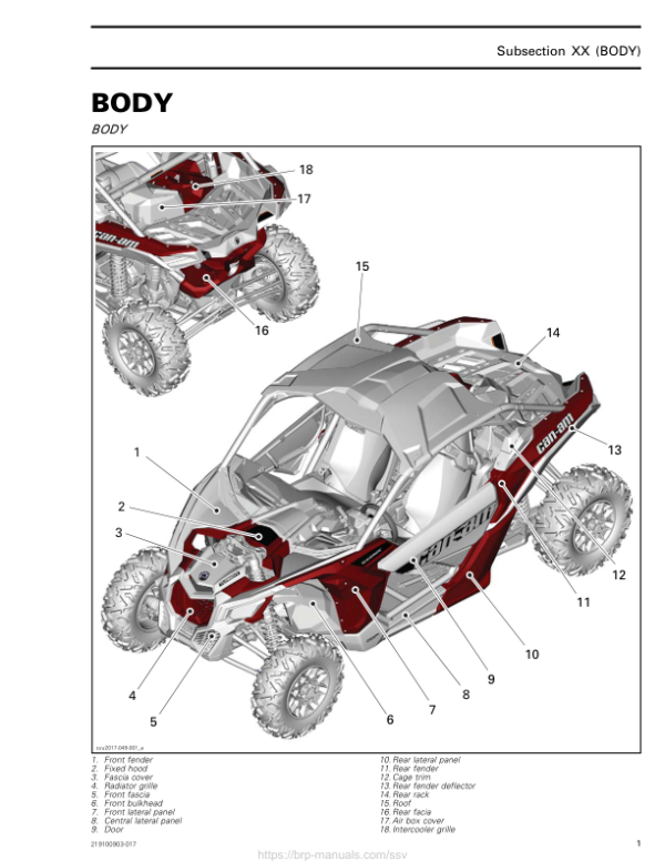 SSV 2018 Body (MAVERICK X3 X rc) Shop Supp 219100903 017 Manual