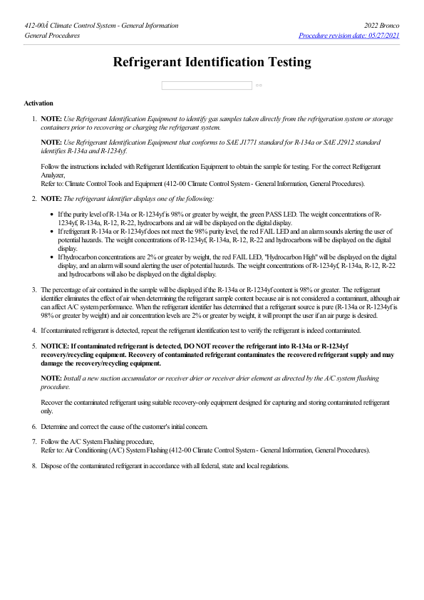 Refrigerant Identification Testing G2229738 Manual