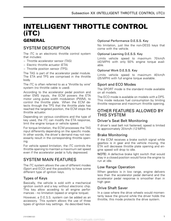 SSV 2019 Intelligent Throttle Control (iTC) Commander Shop Supp 219100965 023 Manual