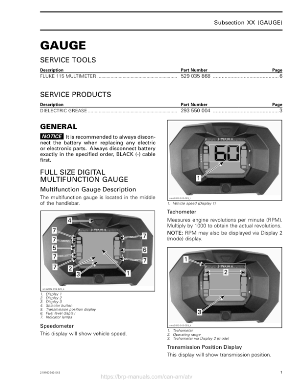 ATV MY18 Gauge 219100885 043 Manual