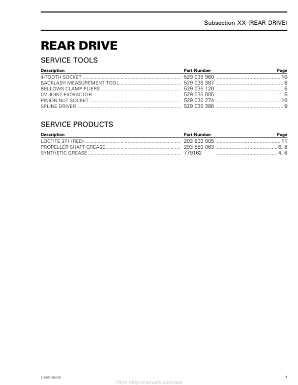 SSV 2020 Rear Drive Commander Shop Supp. 219101009 004 Manual