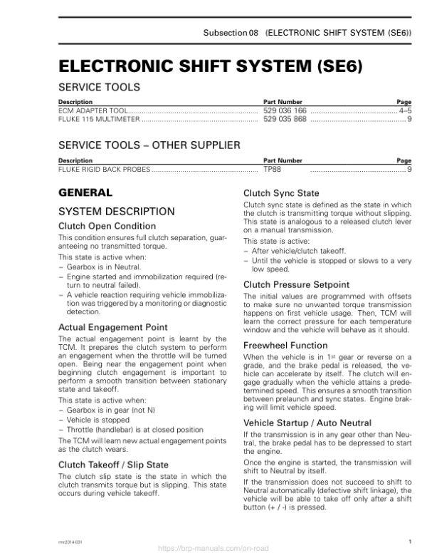 ROADSTER Electronic Shift System (SE6) (RT) Shop 02wZayAAE SM61Y014S10 en Manual