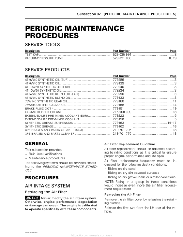 SSV 2018 Maintenance Procedures (Maverick X3 X mr) Shop 219100916 007 Manual