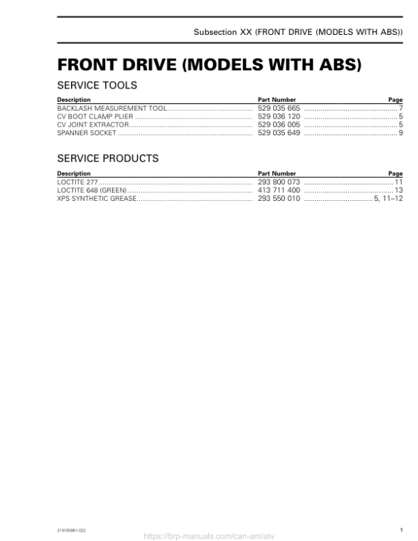 ATV 2018 Front Drive (Without Visco Lok) (New T3) Shop 219100881 032 Manual