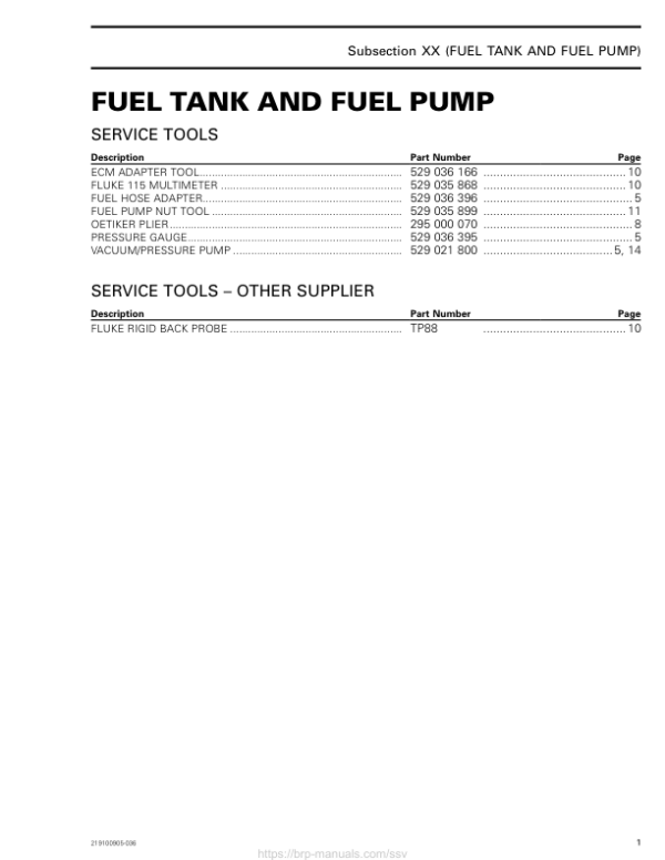 SSV 2018 Fuel tank (MAVERICK TRAIL) Shop 219100905 036 Manual