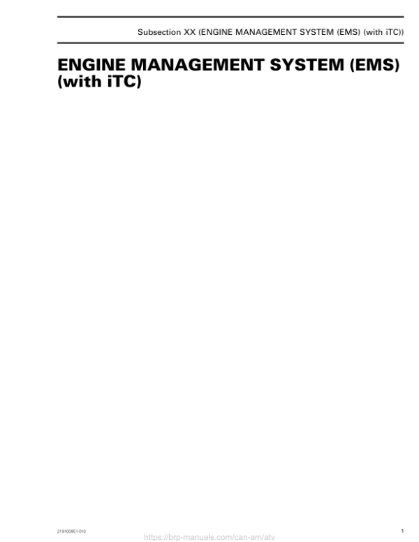 ATV 2019 Engine Management System (EMS) (with iTC) Outlander Shop Supp 219100951 010 Manual