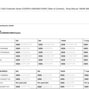 2020 ATV Outlander 570(PRO+) 650 850 1000R (table of content) Manual