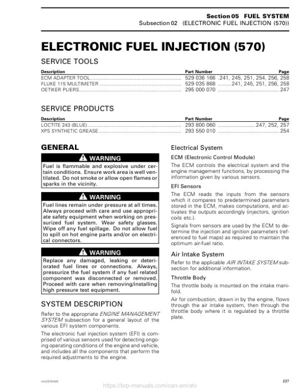 ATV Electronic Fuel Injection (570) (OUTLANDER L) Shop vmr2016 045 en Manual