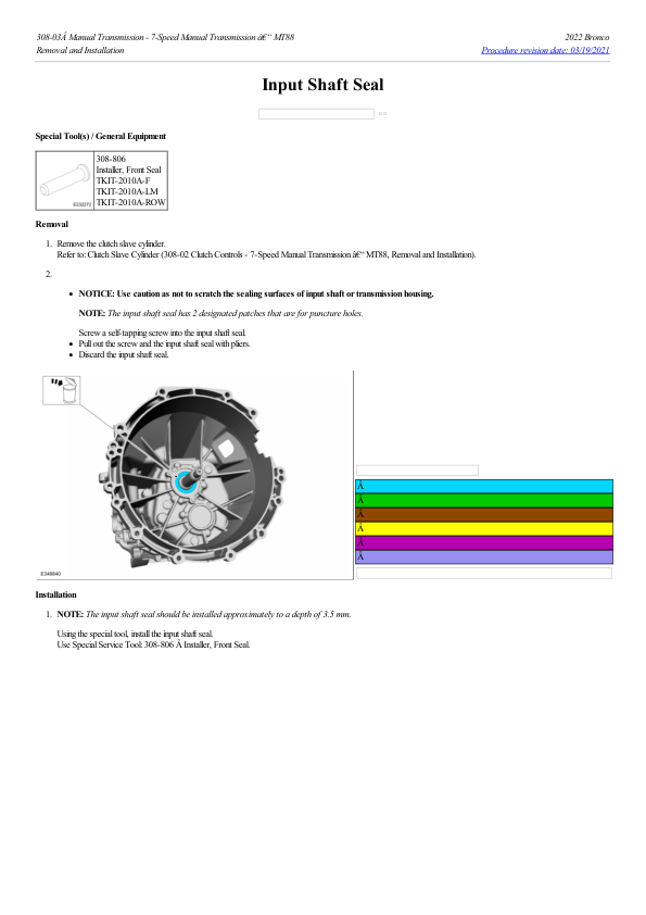 Input Shaft Seal G2218118 Manual