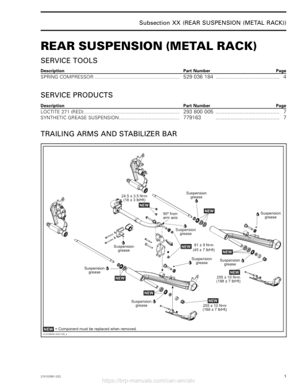 ATV 2019 Rear Suspension (Metal Rack) Outlander Shop Supp 219100991 023 Manual