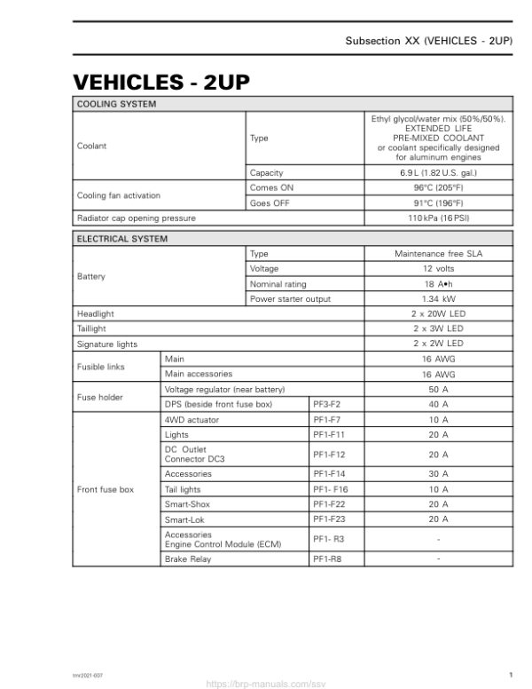 SSV Technical Specifications (Maverick 2up Series) Shop tmr2021 007 en Manual