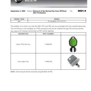 ATV 2021 4 en Removal of the Normal Key from Off Road 2021 Production Manual