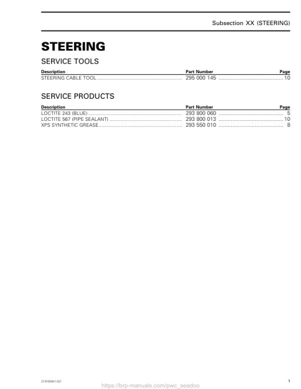 Steering LINE UP SEA DOO Manual