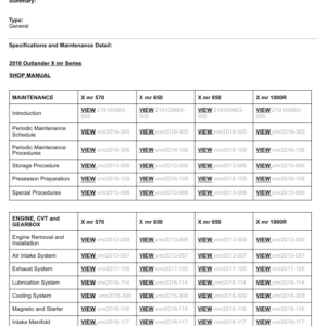 2018 ATV Outlander X mr Series (Table of Contents) Manual